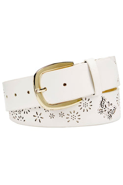 INC International Concepts Perforated Flowers Belt in White/Gold thumbnail 2