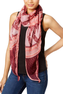 INC International Concepts Pink Folk-Print Triangle Scarf thumbnail 1