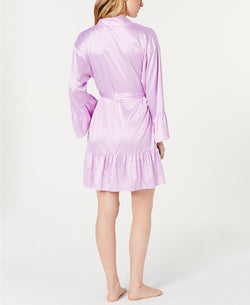 INC International Concepts Satin Jacquard Flounce Wrap Robe in Ditsy Daisy Purple thumbnail 4