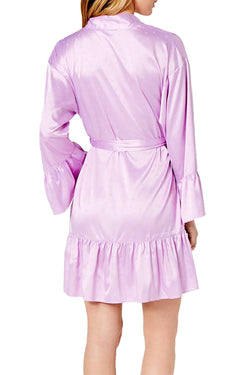 INC International Concepts Satin Jacquard Flounce Wrap Robe in Ditsy Daisy Purple thumbnail 2
