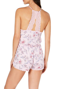 INC International Concepts Satin Lace Trimmed Printed Pajama Romper in Pastel Floral Vine thumbnail 2