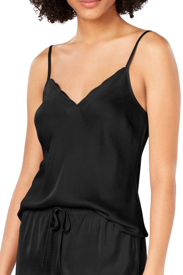 INC International Concepts Scalloped Neck Satin Camisole in Deep Black