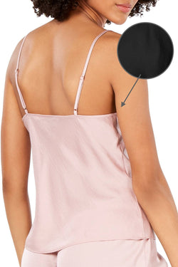 INC International Concepts Scalloped Neck Satin Camisole in Deep Black thumbnail 2