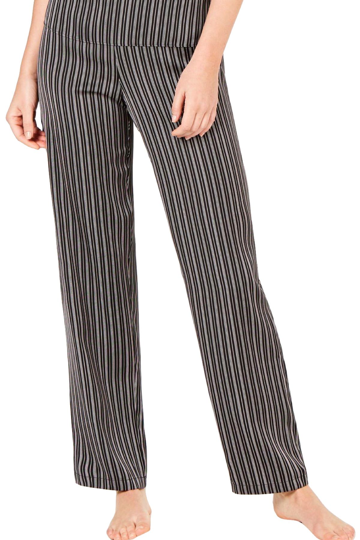 INC International Concepts Striped Satin Pajama Pant in Black