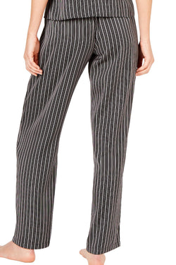 INC International Concepts Striped Satin Pajama Pant in Black thumbnail 2