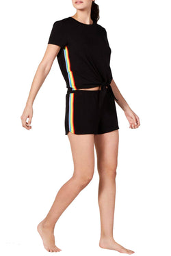 INC International Concepts Super Soft Rainbow Tie Front Top and Short Set in Black thumbnail 2