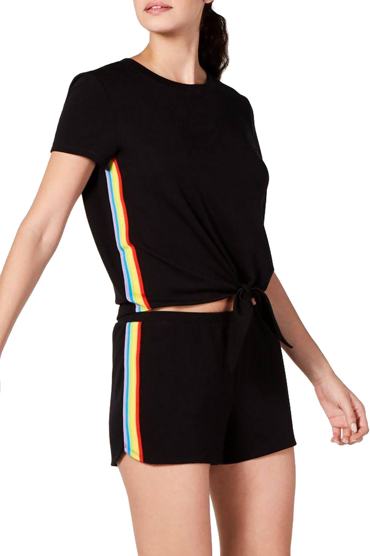 INC International Concepts Super Soft Rainbow Tie Front Top and Short Set in Black
