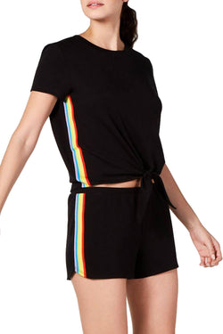 INC International Concepts Super Soft Rainbow Tie Front Top and Short Set in Black thumbnail 1