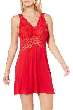 INC International Concepts Ultra Soft Lace Detail Knit Chemise in Ski Patrol Red thumbnail 2