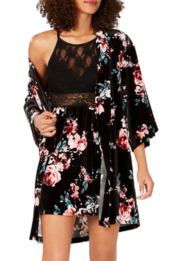 INC International Concepts Winter Break Blossom Printed Velvet Wrap Robe thumbnail 1