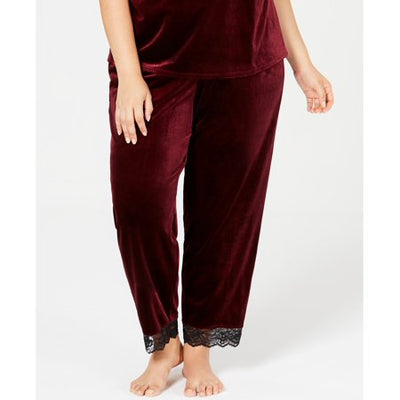 INC International Concepts Womens Plus Size Lace-Trim Velvet Pajama Pants Red