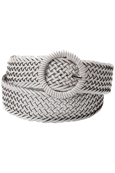 INC International Concepts Woven Braid Wrapped Buckle Belt in White
