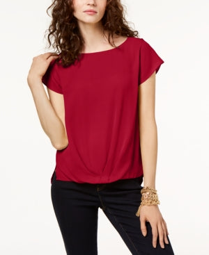 INC Womens Ruffled Pleated Pullover Top real red