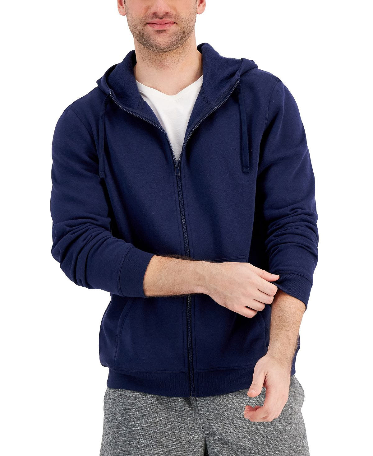 Id Ideology Regular-fit Solid Full-zip Hoodie Navy Blazer