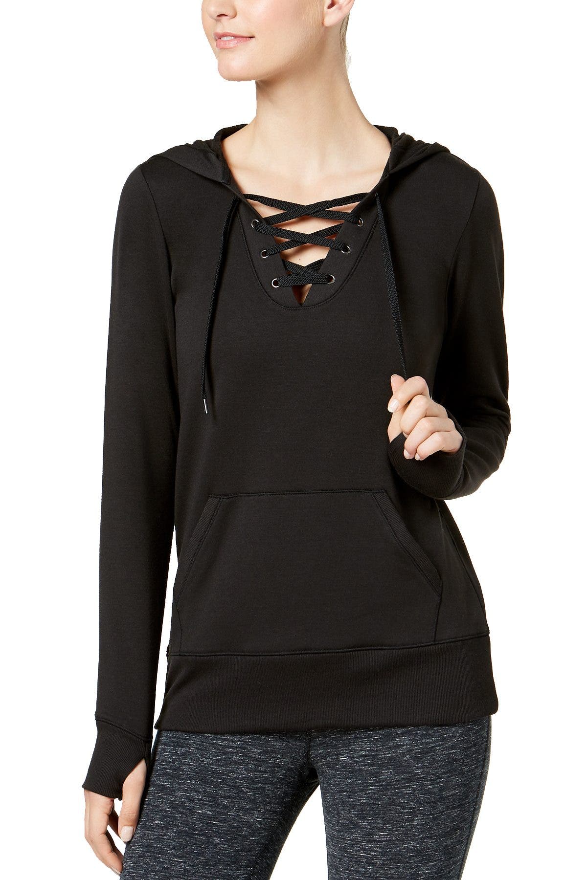 Ideology Black-Noir Lace-Up Hoodie