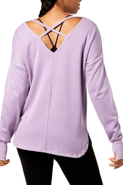 Ideology Lavender Bloom Graphic Strappy Back Long Sleeve Top