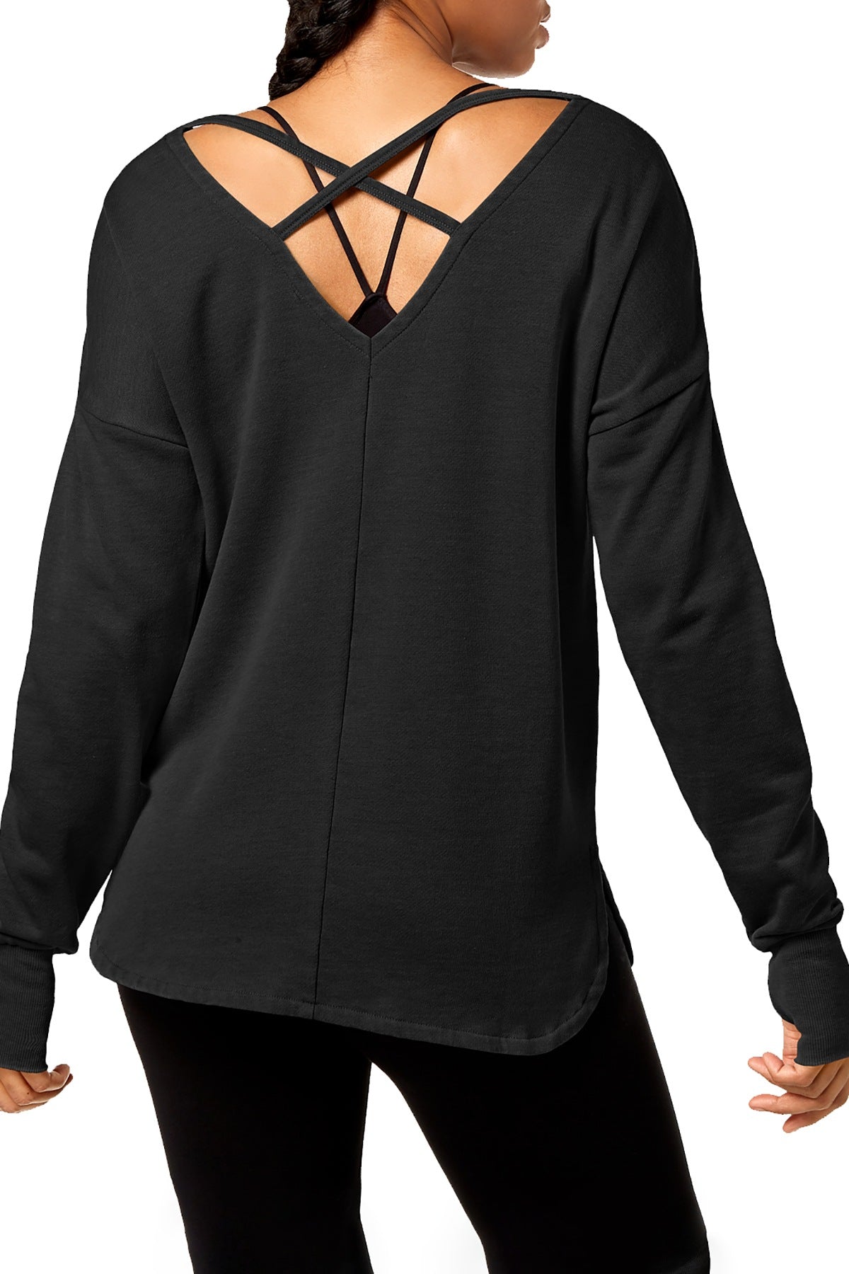 Ideology Noir Black Graphic Strappy Back Long Sleeve Top