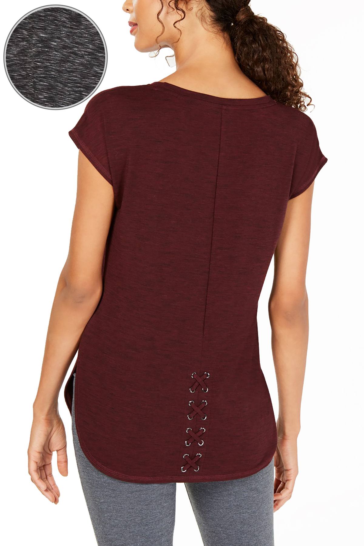 Ideology Noir Essential Space-Dyed Lace-Up Back T-Shirt