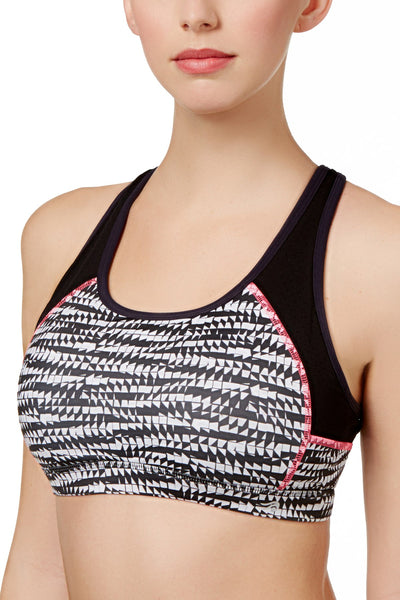 Ideology Noir Geo-Optical Printed Strappy Back Medium-Impact Sports Bra