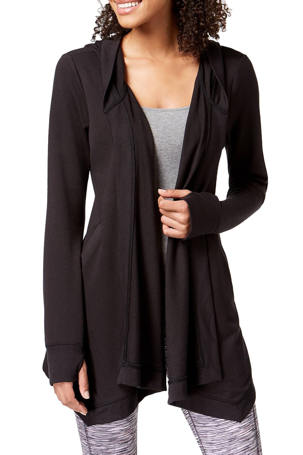 Ideology Noir Hooded Handkerchief Hem Wrap