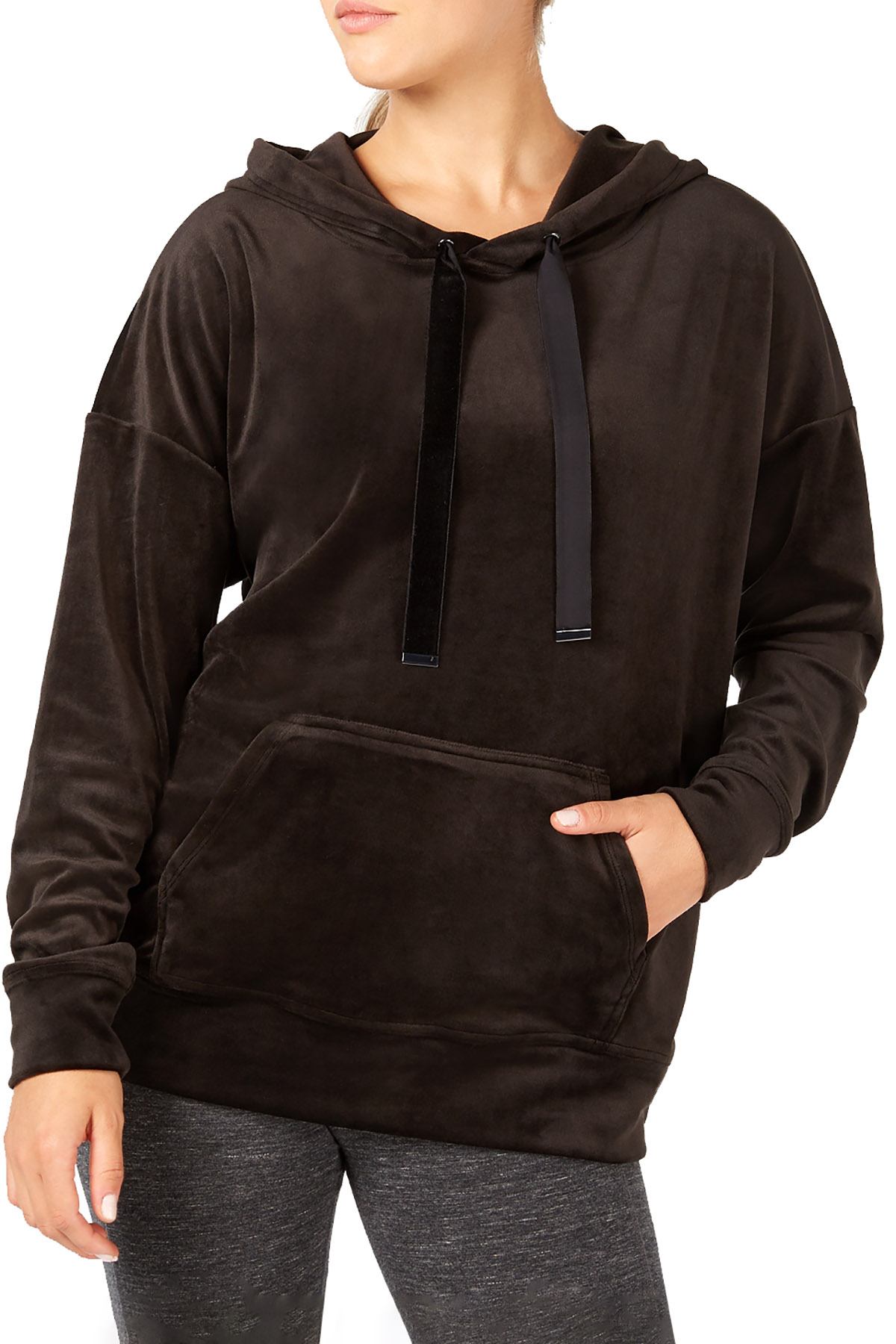 Ideology Noir Velour Drop-Shoulder Hoodie