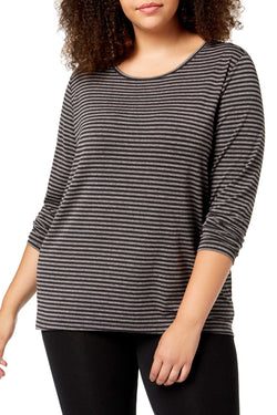 Ideology PLUS Grey Stripe Cutout Back Long Sleeve Shirt thumbnail 1