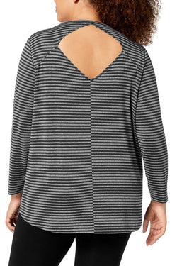 Ideology PLUS Grey Stripe Cutout Back Long Sleeve Shirt thumbnail 2