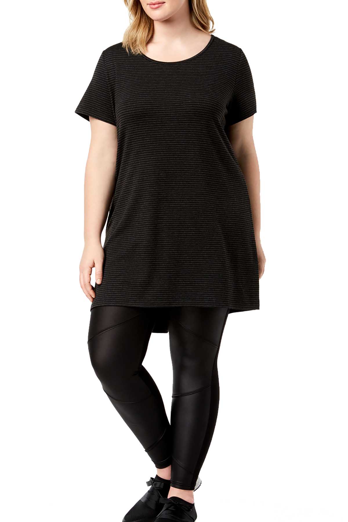Ideology PLUS Noir Feeder Stripe V-Back Flattering Tunic