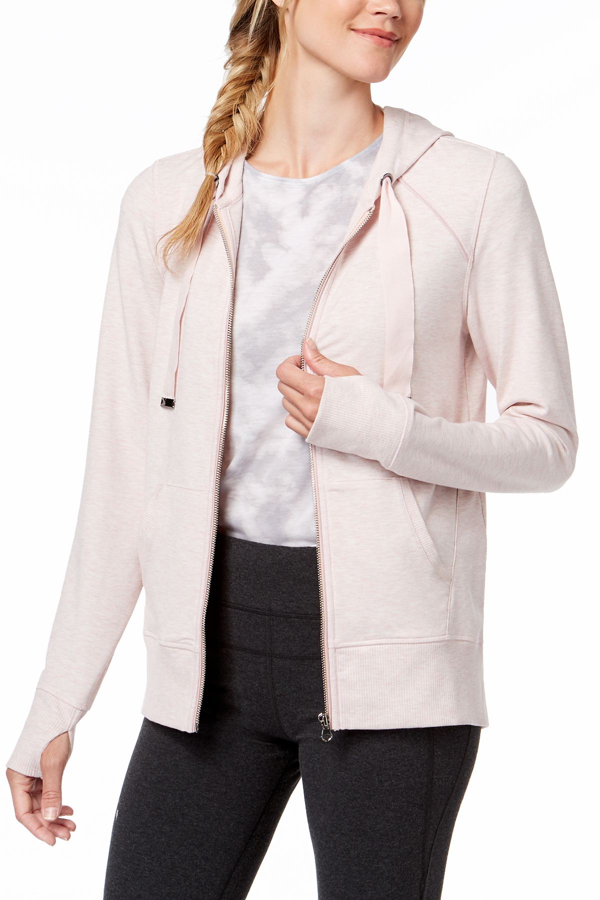 Ideology Posy-Pink Heather Zip Hoodie