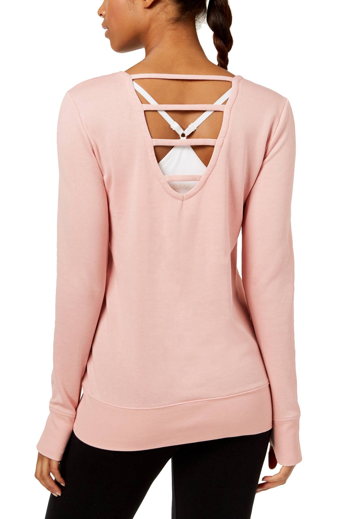 Ideology Shimmer-Pink Graphic Strappy-Back Sweatshirt