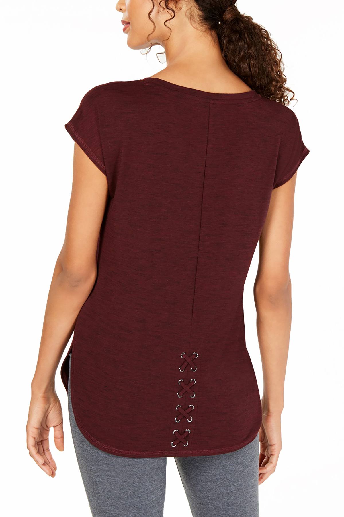 Ideology Vintage-Wine Essential Space-Dyed Lace-Up Back T-Shirt
