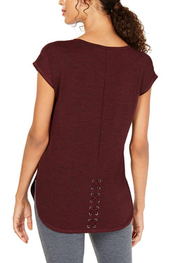 Ideology Vintage-Wine Essential Space-Dyed Lace-Up Back T-Shirt thumbnail 1