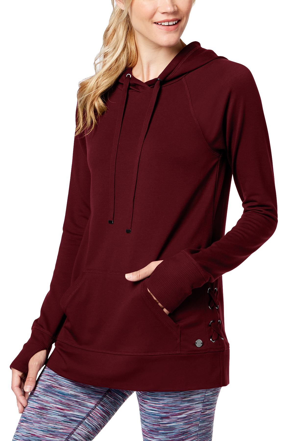 Ideology Vintage-Wine Lace-Up Sides Hoodie