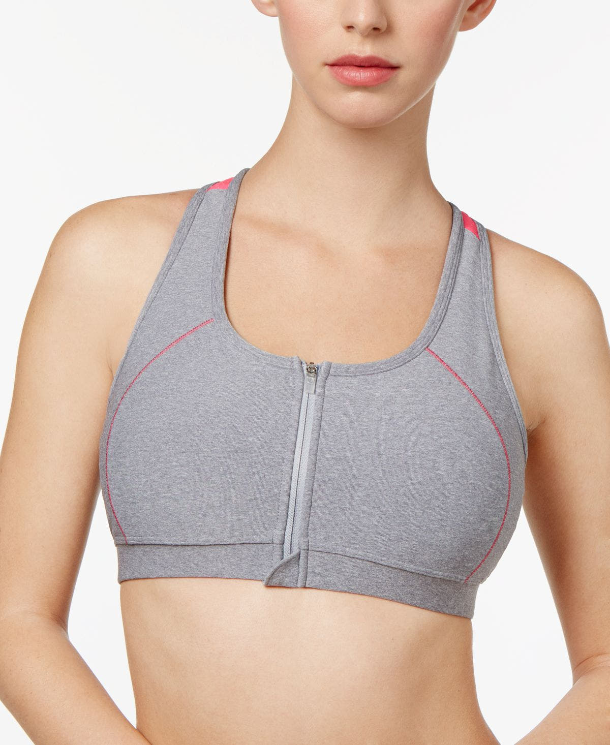 Ideology Zip-up High-impact Sports Bra Silver Ice Pink