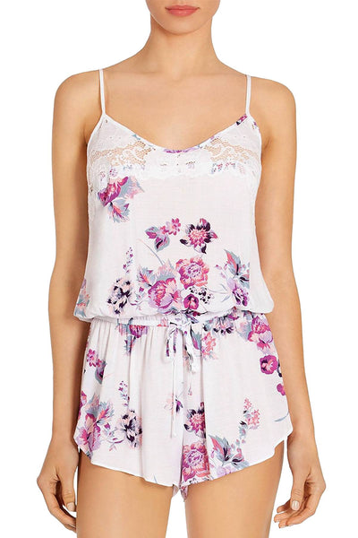 In Bloom By Jonquil Floral Printed Romper in Ivory/Mauve