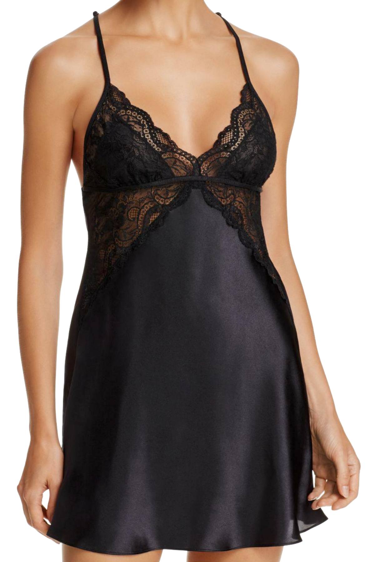 In Bloom by Jonquil Black Satin/Lace Shimmer Chemise