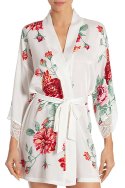 In Bloom by Jonquil Rose Print Wrap Robe in Off White thumbnail 1