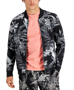 Inc International Concepts Black & White Paradise Bomber Jacket Deep Black thumbnail 1