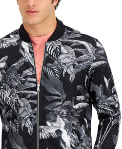 Inc International Concepts Black & White Paradise Bomber Jacket Deep Black thumbnail 3