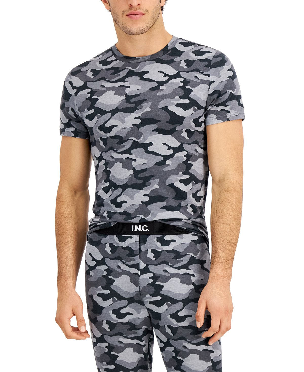 Inc International Concepts Camo-print Pajama Top Grey Camo
