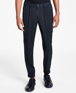 Inc International Concepts Classic-fit Stripe Pleated Cargo Suit Pants Deep Black thumbnail 1