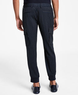 Inc International Concepts Classic-fit Stripe Pleated Cargo Suit Pants Deep Black thumbnail 2