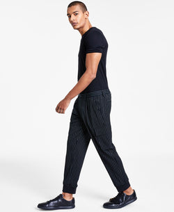 Inc International Concepts Classic-fit Stripe Pleated Cargo Suit Pants Deep Black thumbnail 3