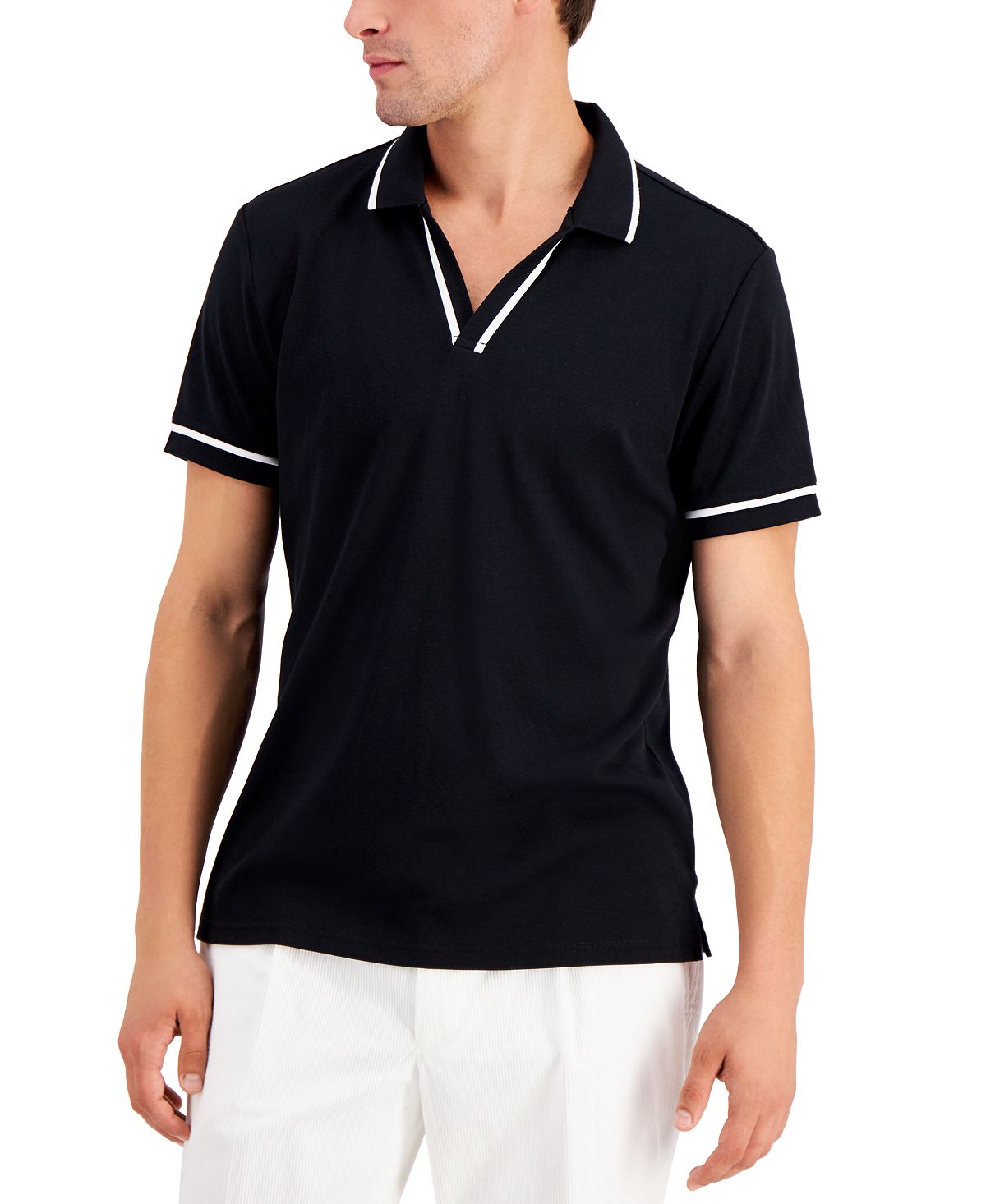 Inc International Concepts Contrast Trim Polo Shirt Deep Black