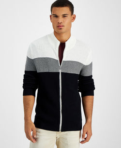 Inc International Concepts Cotton Colorblocked Full-zip Sweater Deep Black thumbnail 1