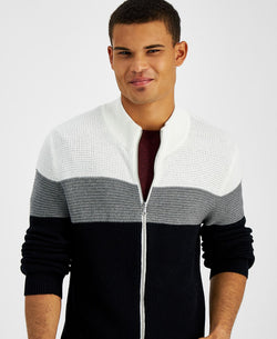 Inc International Concepts Cotton Colorblocked Full-zip Sweater Deep Black thumbnail 3