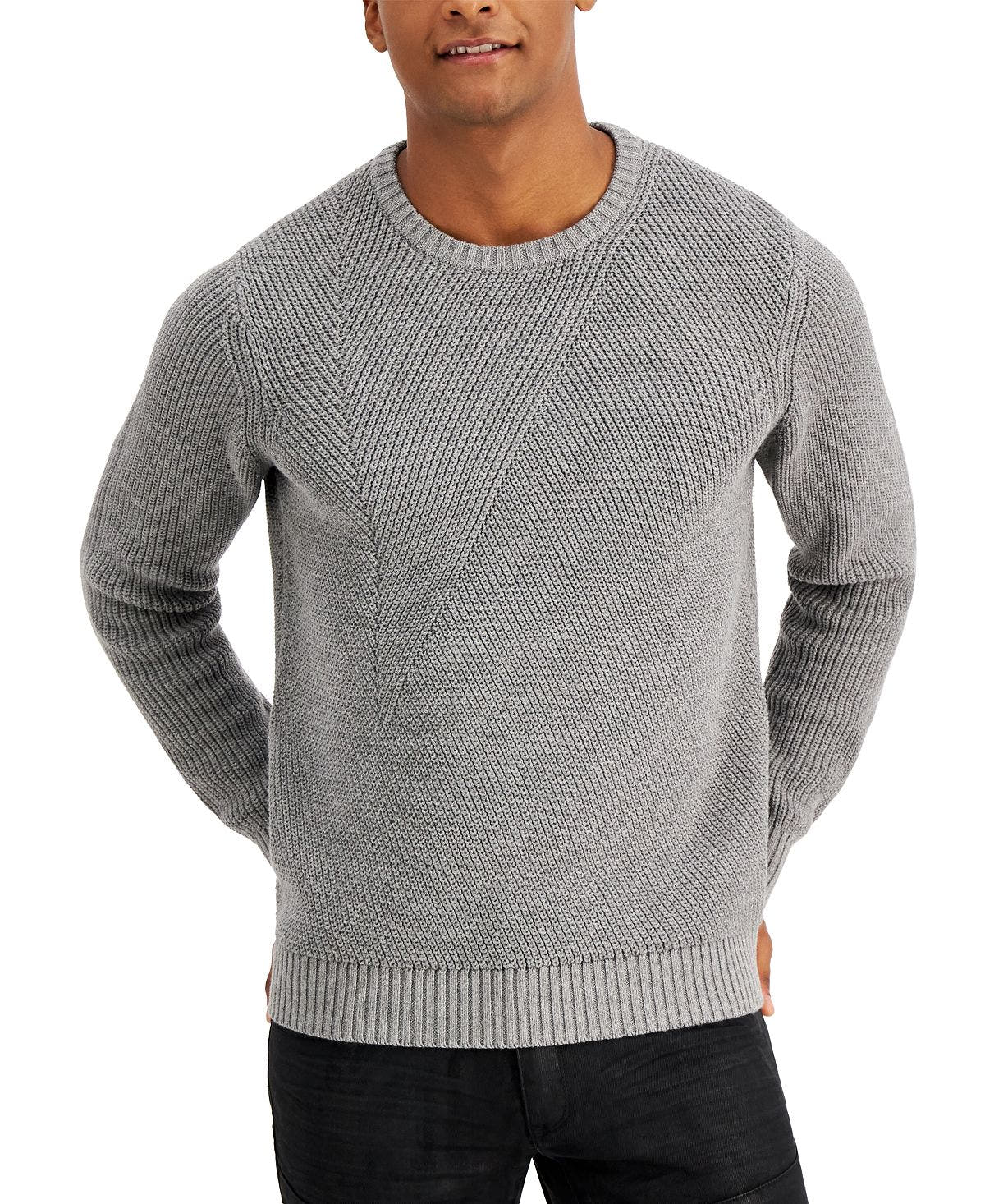 Inc International Concepts Crewneck Letter Sweater Heather Grey