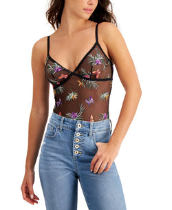 Inc International Concepts Embroidered Mesh Bodysuit Tropical Floral thumbnail 4