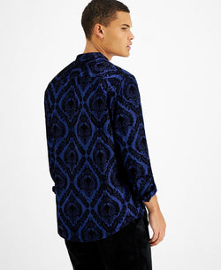 Inc International Concepts Flocked Baroque Band-collar Shirt Navy Bud thumbnail 2