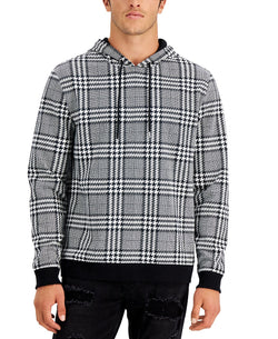 Inc International Concepts Houndstooth Plaid French Terry Hoodie Deep Black thumbnail 1